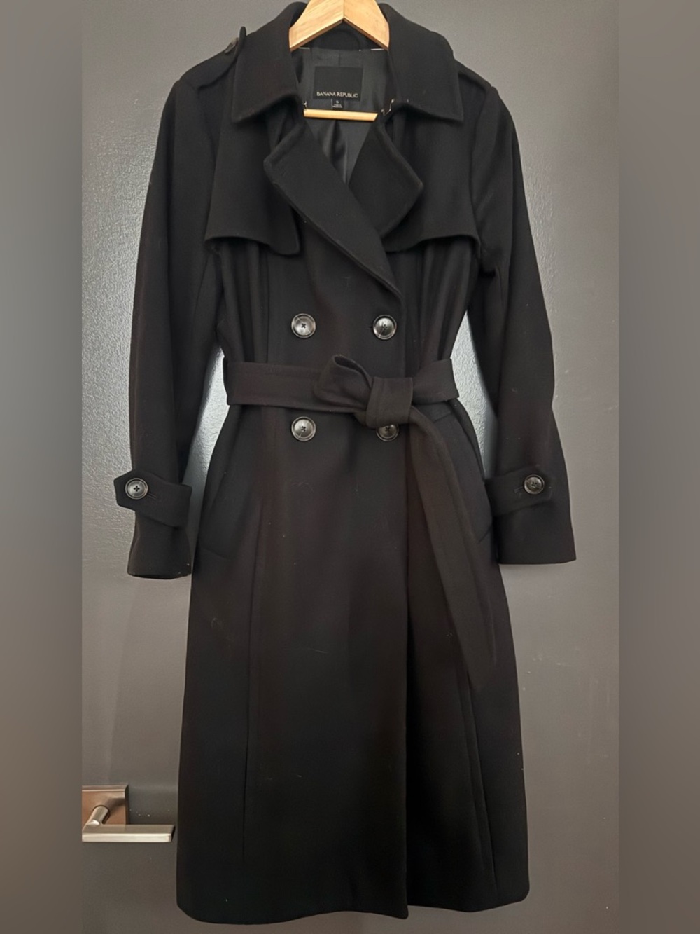 Banana Republic Black Wool Trench Coat, size Small
